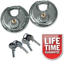 2 PACK 70mm KEYED ALIKE DISC STAINLESS STEEL HARDENED SHACKLE PADLOCKS + 4 KEYS