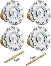 2 Pack Mortise Lock Glass Door Knobs Replacement Set with Spindle, Antique Brass