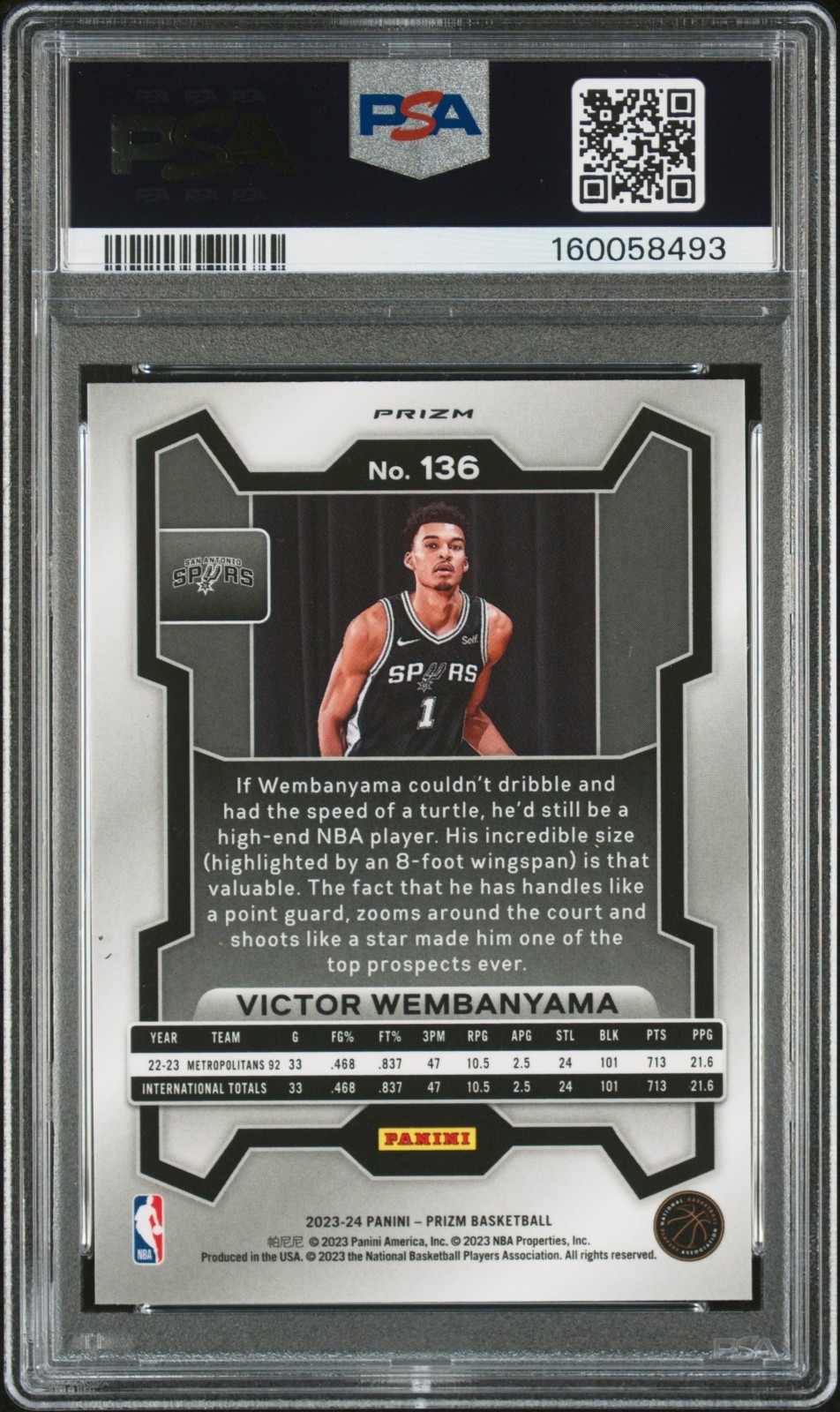 VICTOR WEMBANYAMA 2023 PRIZM BLUE WAVE RC #136 PSA 10 GEM MINT! SPURS #160058493 view 2