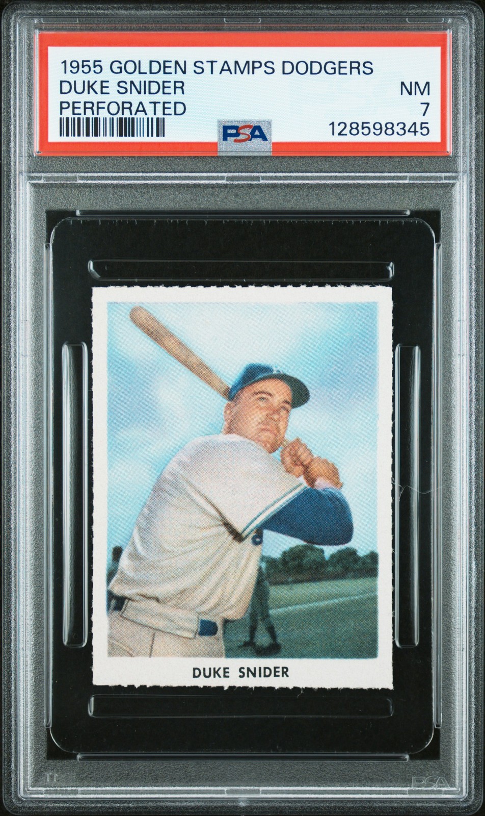 1955 GOLDEN STAMPS BROOKLYN DODGERS PERFORATED DUKE SNIDER PSA 7