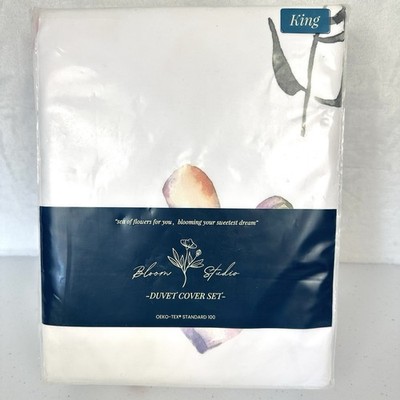 Bloom Studio King Duvet Cover Set Botanical Floral Watercolor With 2 Shams New