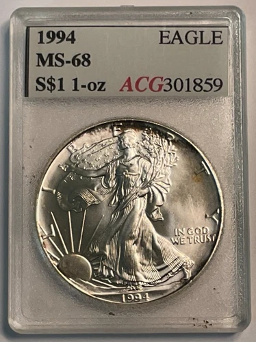 1994 $1 American Silver Eagle 1oz .999 Fine Silver Coin in Accugrade Holder