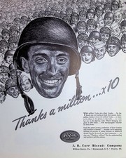Original 1941 Vintage Print Ad: J. B. Carr Biscuit, collage of soldiers and serv
