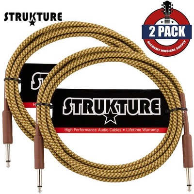 2-PACK Strukture SC10TW 1/4'' Straight to Same 10FT Vintage Tweed Guitar Cable