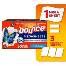 Mega Dryer Sheets for Soft Static-Free Laundry Fresh Breeze Scent 50 Count