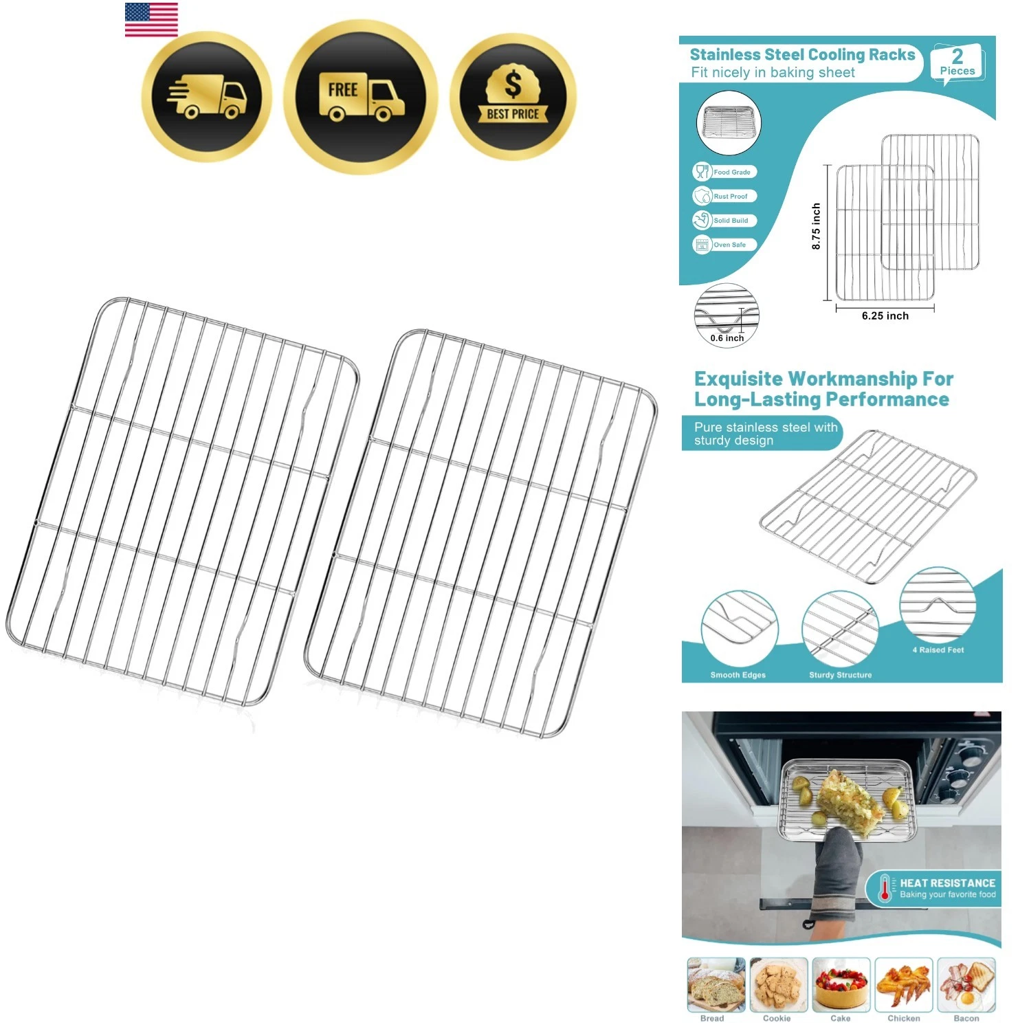 Cooling Rack, 8.75” x 6.25” Stainless Steel Wire Baking Rack for Cooking Roas...
Opens in a new wind