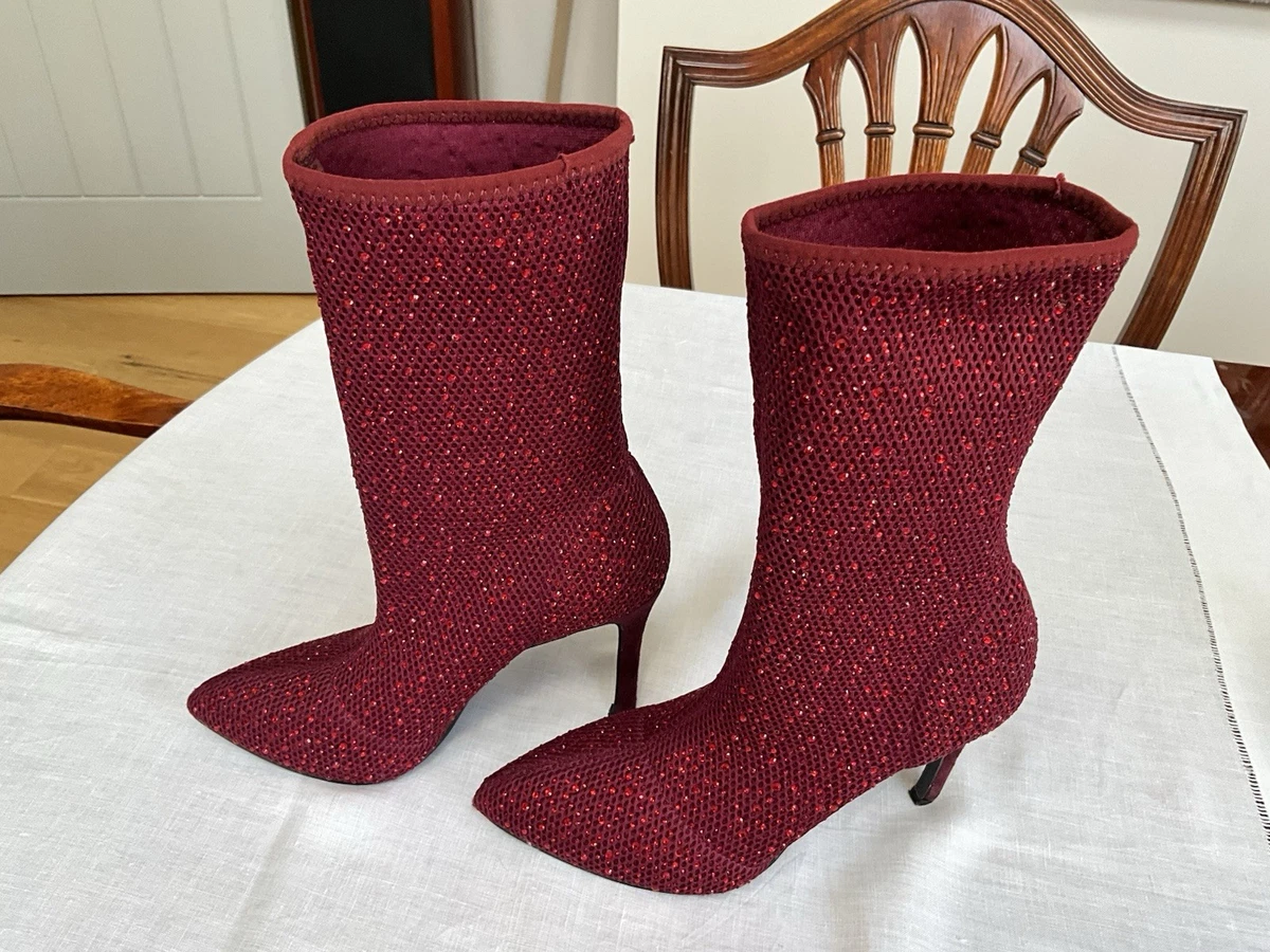 Botas Anne Michelle Rojo Lentejuelas Hasta la pantorrilla Tacón Alto Talla 5