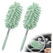 2 PCS Car Interior Duster with Extension Pole, Dusters for Cleaning Light Green
