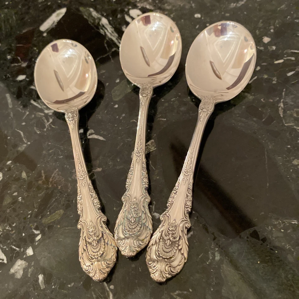 MINT WALLACE SIR CHRISTOPHER  3 Cream Soup Spoons 6” STERING SILVER FLATWARE SET - Image 4 of 4