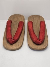Traditional Japanese Geta Sandals Wooden Platform Flip Flops Red Straps