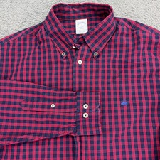 Brooks Brothers Regent Plaid Button Down Shirt Men's Large Red Navy Cotton