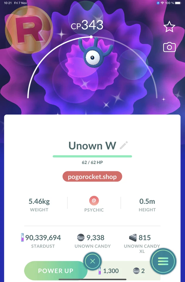 Shiny Unown W Zarbi Go Reg or 1M FAST TRADE
