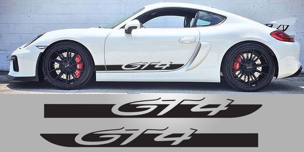 Aftermarket Porsche Cayman 981 GT4 Side Scripts Graphic Decal Set - Drivers side