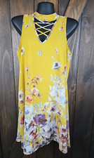 Blue Rain Women's Dress M Yellow Gold Floral Polyester Lined Short Sleeveless