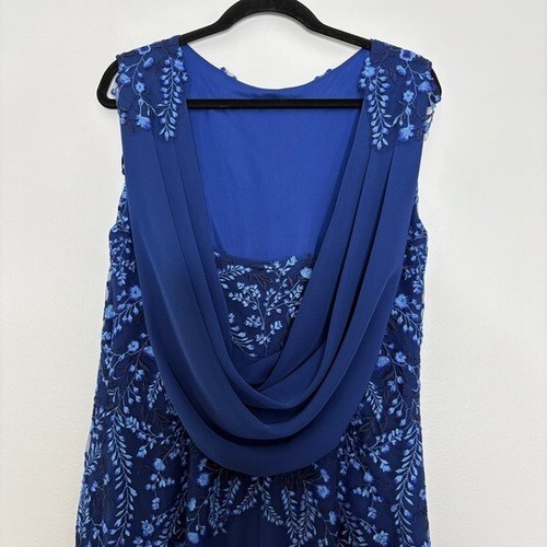 NWT Tadashi Shoji Ono Gown Embroidered Floral Draped Open Back In Blue Size 14 - Picture 9 of 12