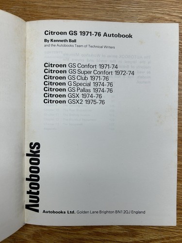 Citroen GS 1015cc 1220cc 1971-76 Owners Workshop Manual Autobooks 861 Ball - Picture 3 of 9