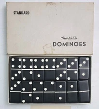 Vtg Puremco MARBLELIKE Black Standard Dominoes No. 616 W/ Case MADE IN USA