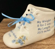 Personalized Antique White Ceramic Baby Shoe Bootie Keepsake Newborn Birthday