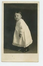 Vintage Postcard RPPC   Adorable Baby in Beautiful white dress 