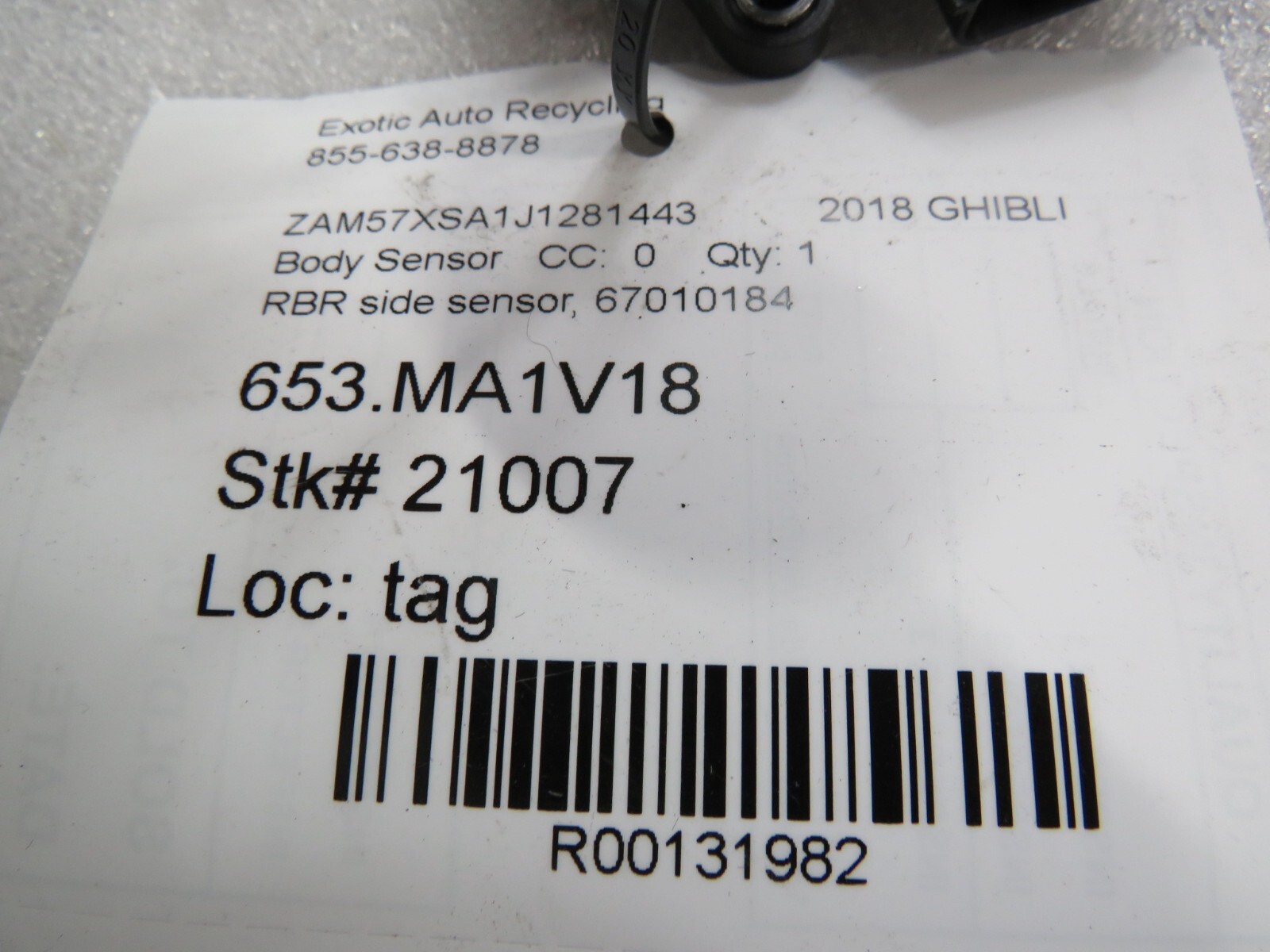 Maserati Ghibli, Rear Bumper Side Sensor, Used, P/N 67010184