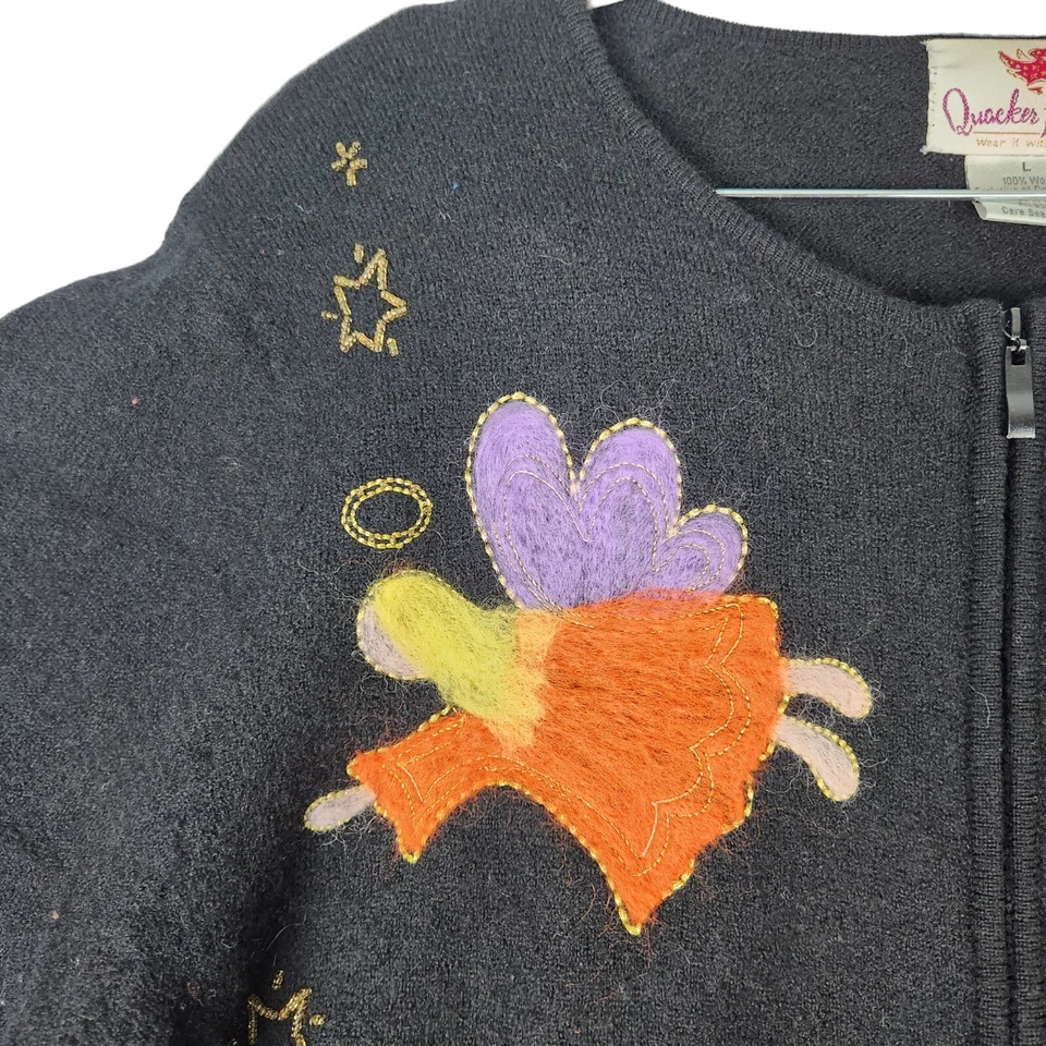Quacker Factory Sweater Womens Sz Large Vintage Wool Angel Design Beading Felted - Image 2 of 4
