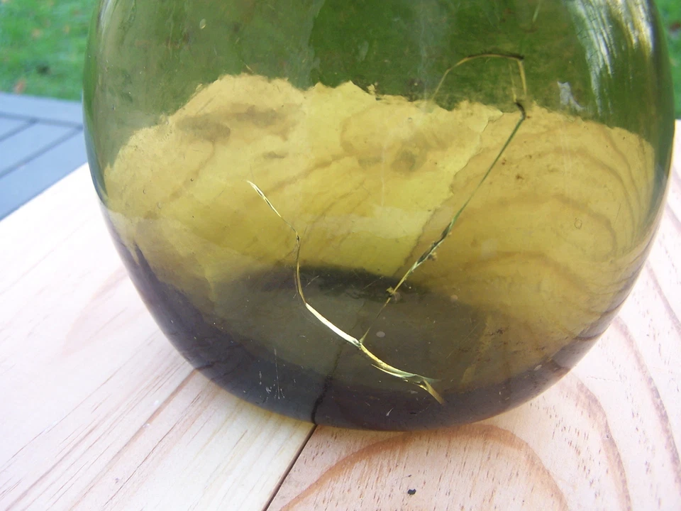 bouteille gourde flasque plate ancienne verre soufflé pontil glass flask 1800 - Photo 4/4