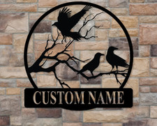 Personalized Black Crow Name Sign Decor Metal Sign With/without Leds, Wall Decor