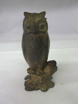 VINTAGE  CAST IRON BE WISE OWL  SAVINGS BANK  RARE FIND   606-D