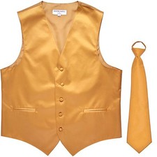 New Men's Solid Tuxedo Vest Waistcoat  Pre-tied Neck tie Gold wedding formal
