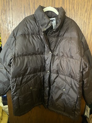 DKNY Vintage Chocolate Brown Puffer Goose Down Jacket Size Large NWT