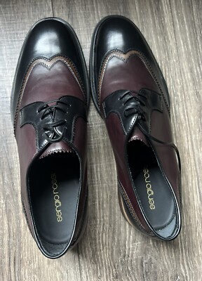 Sergio Rossi Men's Derby Style Lace up Shoes Black and Red Leather Size 