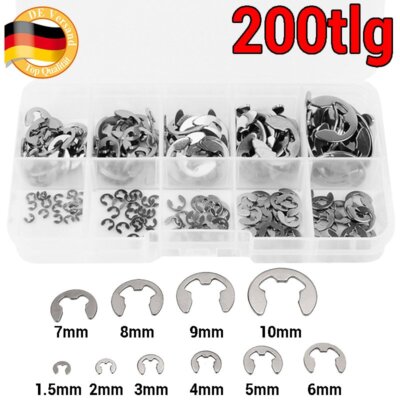 200X E-CLIP Sortiment Satz Sicherungsringe E Ringe Ring E Sicherung Seegerringe
