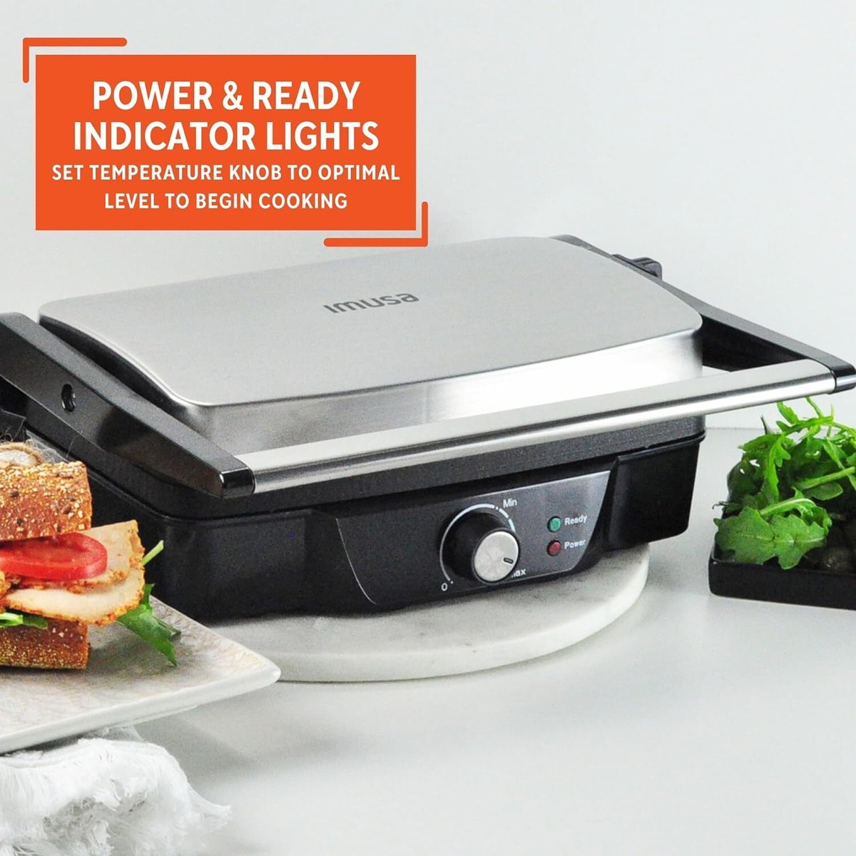 IMUSA Stainless Steel Panini Press Electric with Adjustable Silver