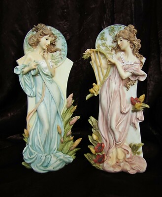 Design Toscano Spring Summer Art Nouveau Maidens Pair of Statues - Hard to Find