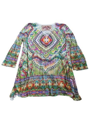 Amma Design XL Top Colorful Geometric Artsy Floral 3/4 Sleeve Tunic Shirt  - Photo 1 sur 7