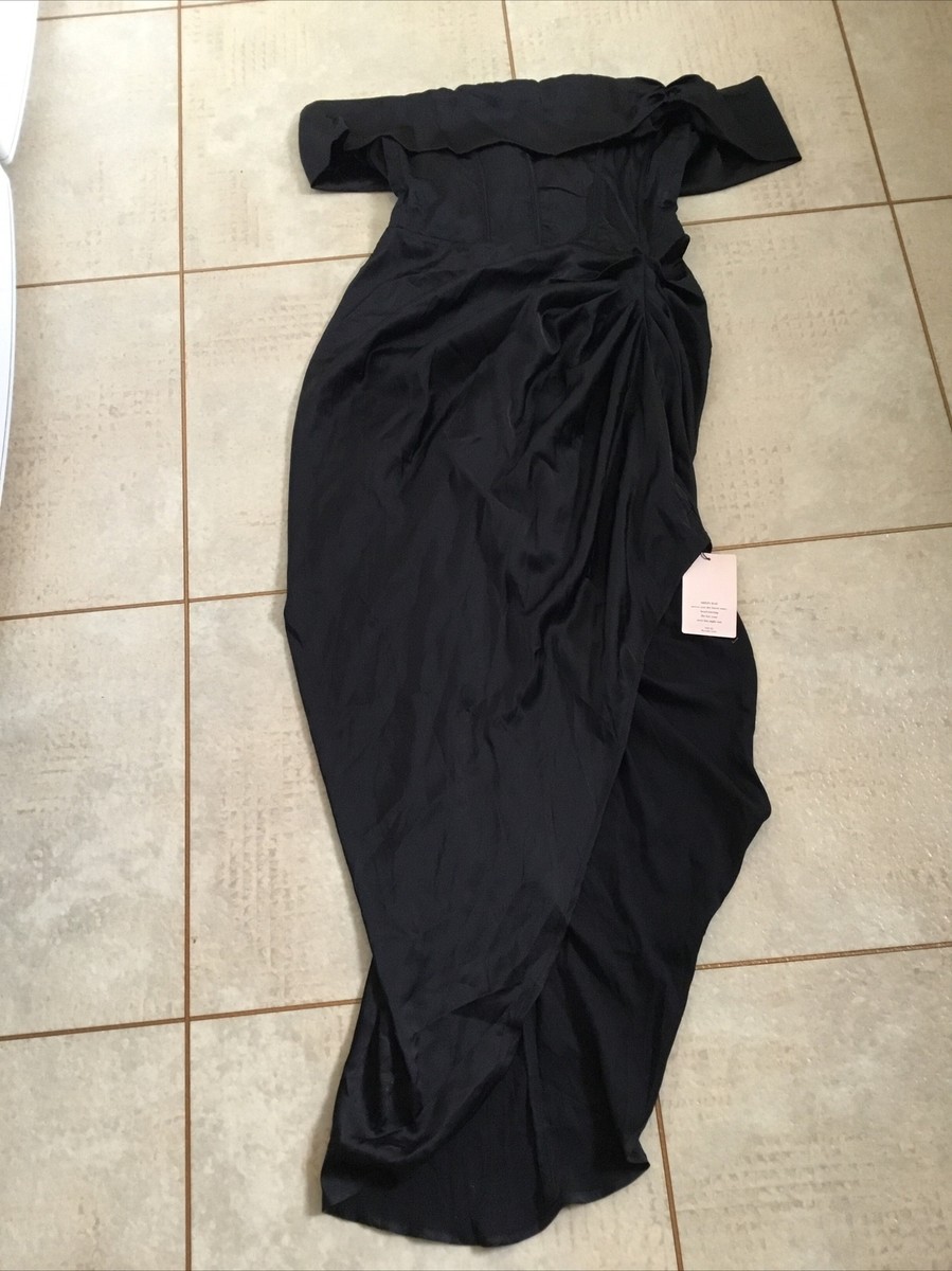 shein off shoulder black dress SHEIN Privé Women's Off Shoulder Bodycon Maxi Dress | Dress main image 1