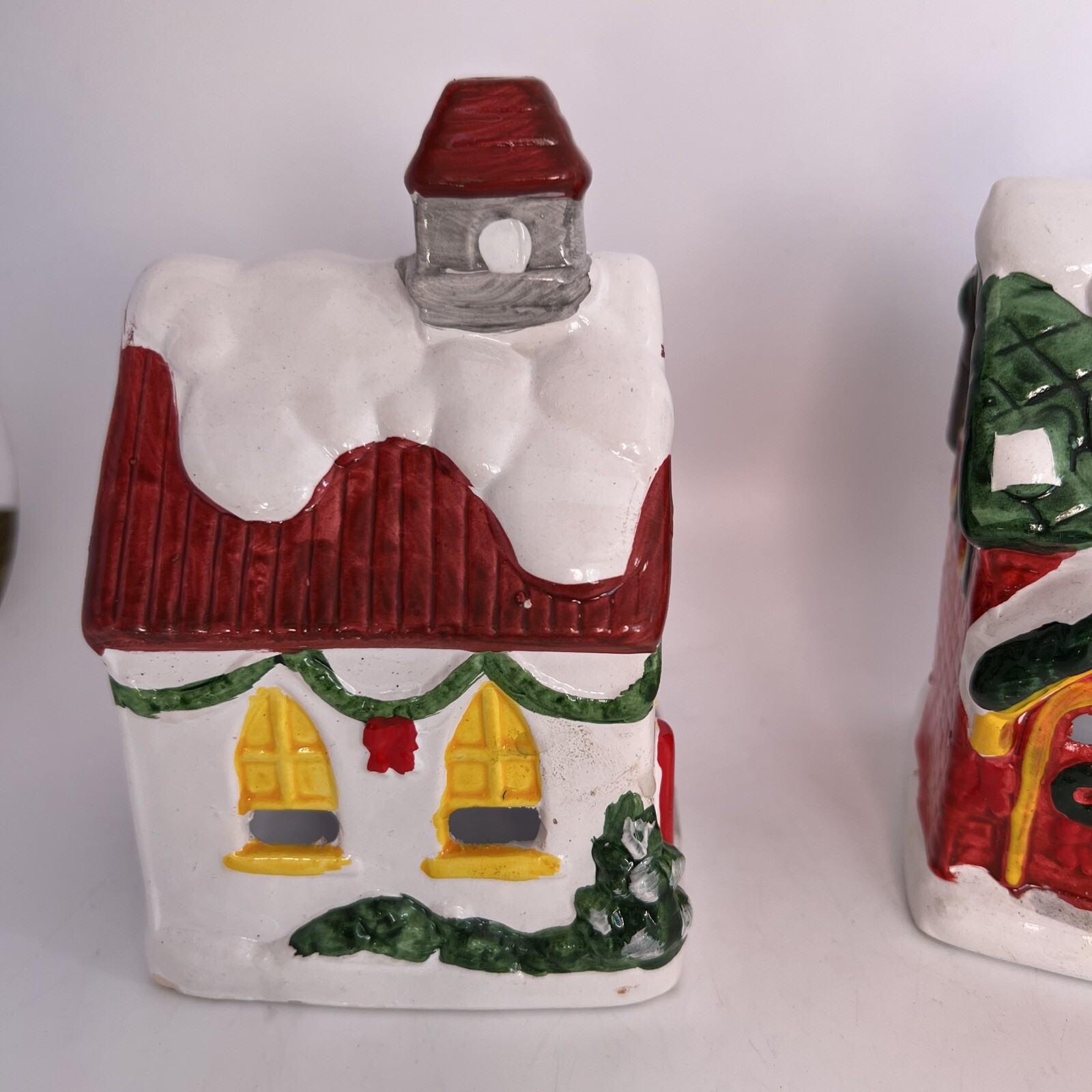 Vintage 2 JSNY Christmas Village House And Church/School Tea Light/Candle Holder