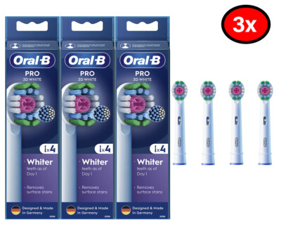 3 pairs of 4 count Oral-B Pro 3D White Electric Toothbrush Head