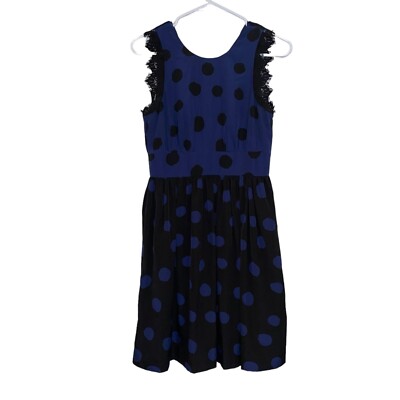 Corey Lynn Calter Womens Sz Blue Black Polka Dot Mini Dress Open Back  Academia