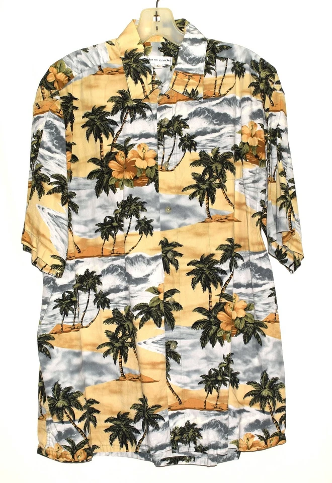 Vintage Pierre Cardin Hawaiian Palm Trees Floral Topical Mens Shirt Size L Korea - Image 2 of 4