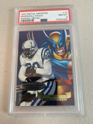 1997 Metal Universe Marshall Faulk & Wolverine PSA 8