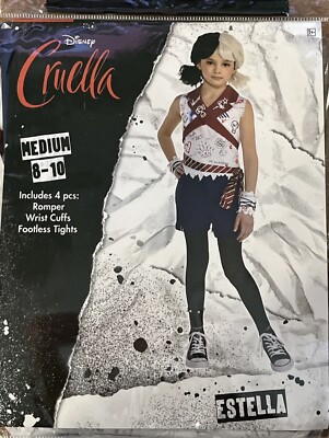 Disney Cruella's Estella Medium 8-10 4pcs multicolor Romper Costume with  tights