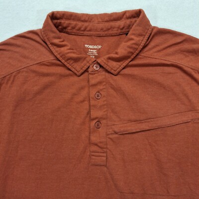Toad & Co Motile Polo Shirt  Men Rust Orange Organic Cotton Zip Chest Pocket
