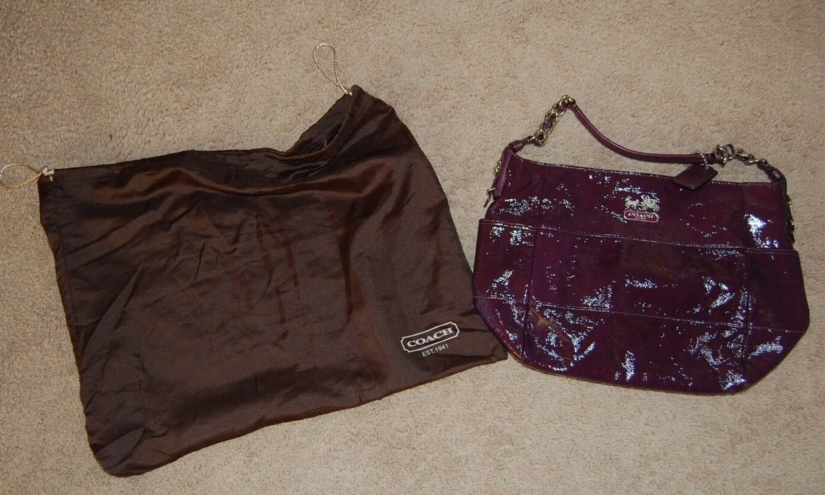 COACH MADISON TRIBECA PURPLE PLUM Patent LEATHER HOBO Signature