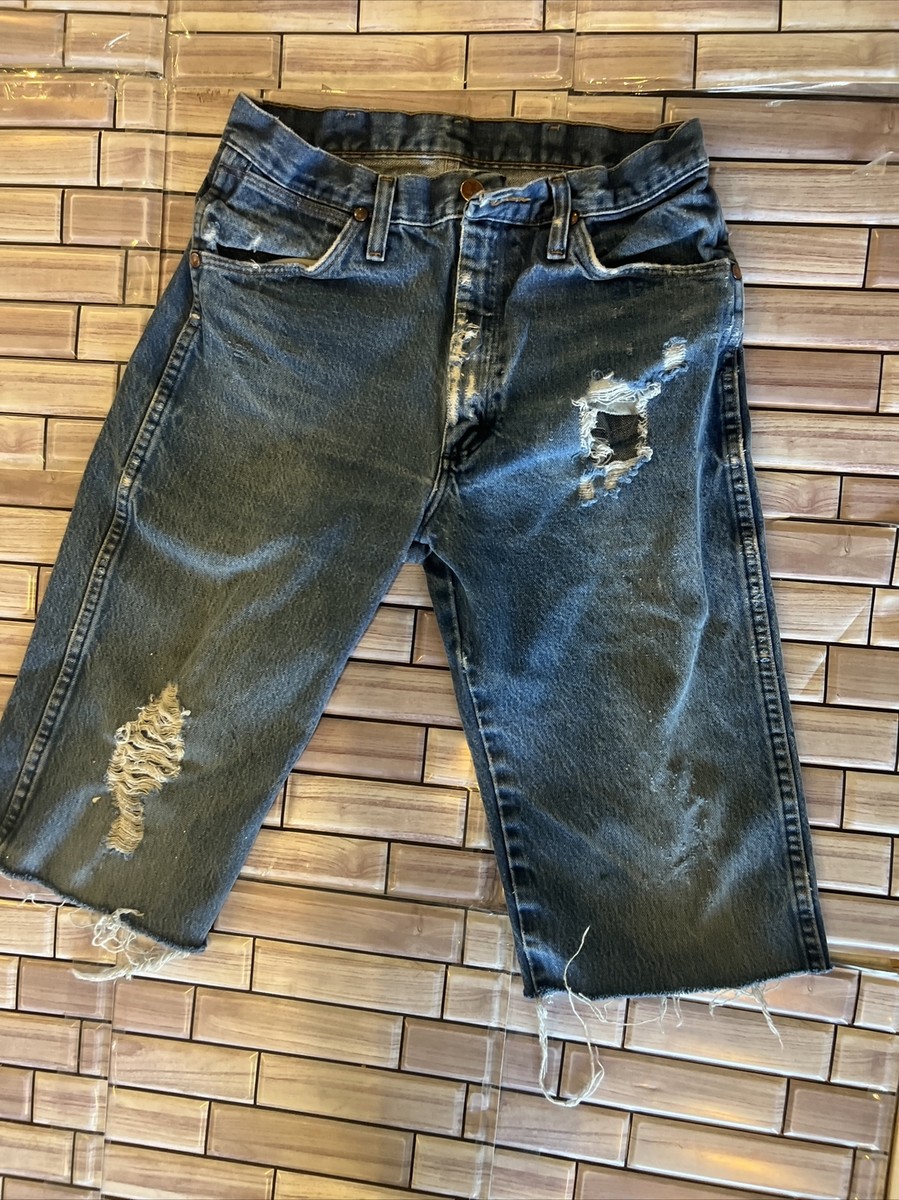wrangler 29x13 mens jorts bermuda blue denim cut off grunge Rough