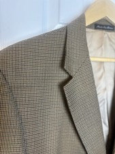 Ralph Lauren Men  s 42L Houndstooth Sport Coat Tan 2 Button 100 Wool Jacket Casu