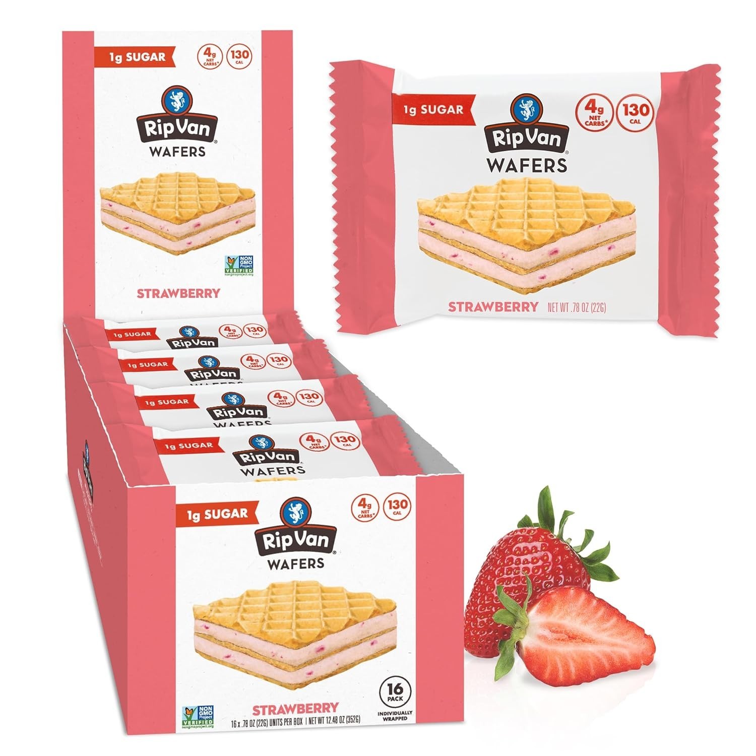 Strawberry Keto Wafer Cookies - Healthy  Snacks - Non GMO, Low Sugar 1g, Low ...