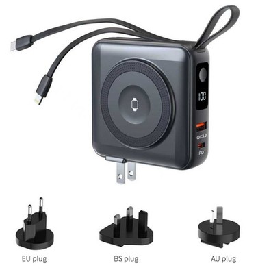 TRON 5-in-1 10000mAh Travel Power Bank | Built-In Cables, Wall Plug TSA Approved