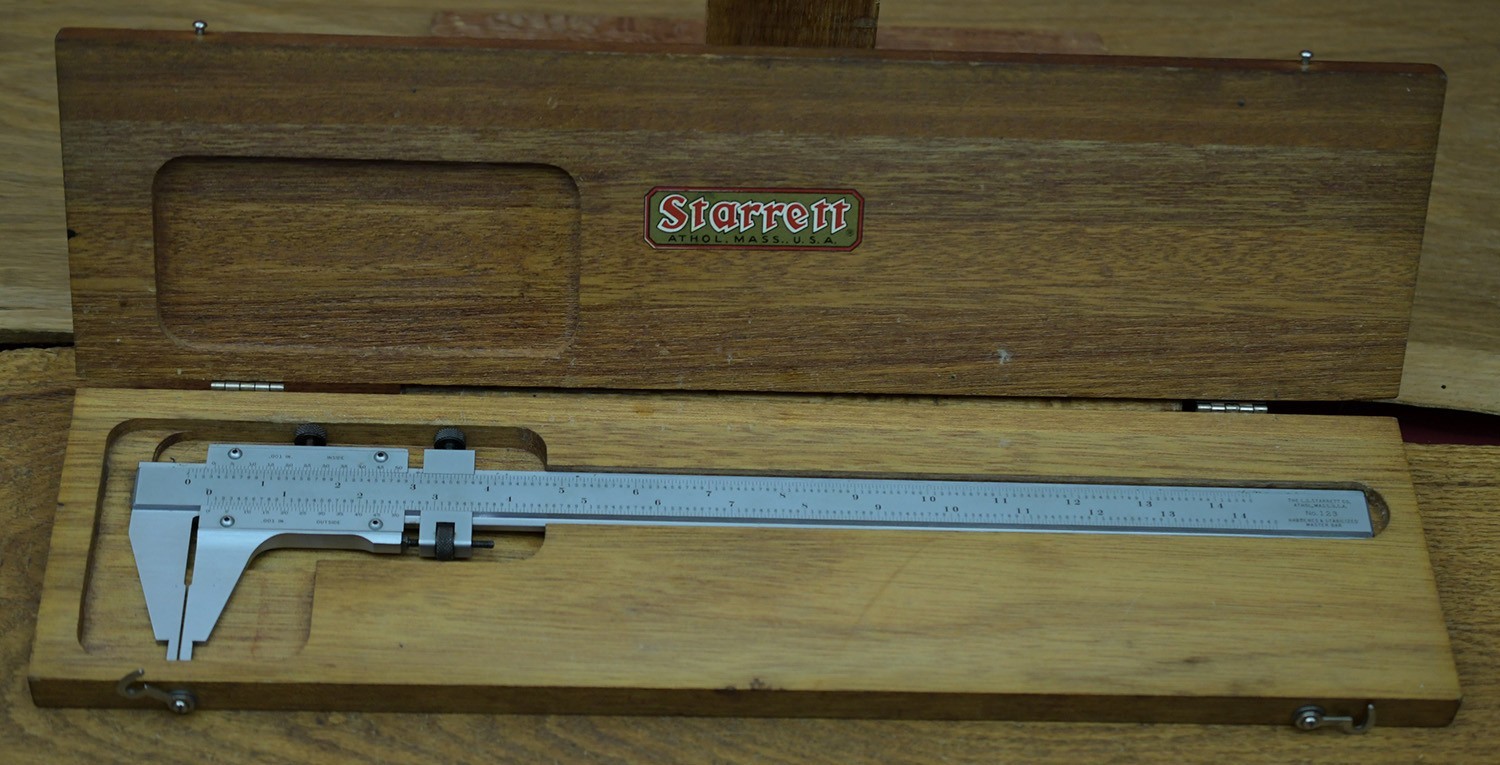 Starrett No. 123Z-12 EDP 50526 Master Vernier Caliper Wood Case Satin Chrome