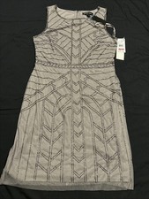 Papell Studio Beaded Chiffon Gray Silver Cocktail Evening Dress Size 10 A39